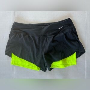 Womens Nike Dri-Fit Running Shorts Black Yellow Size Medium